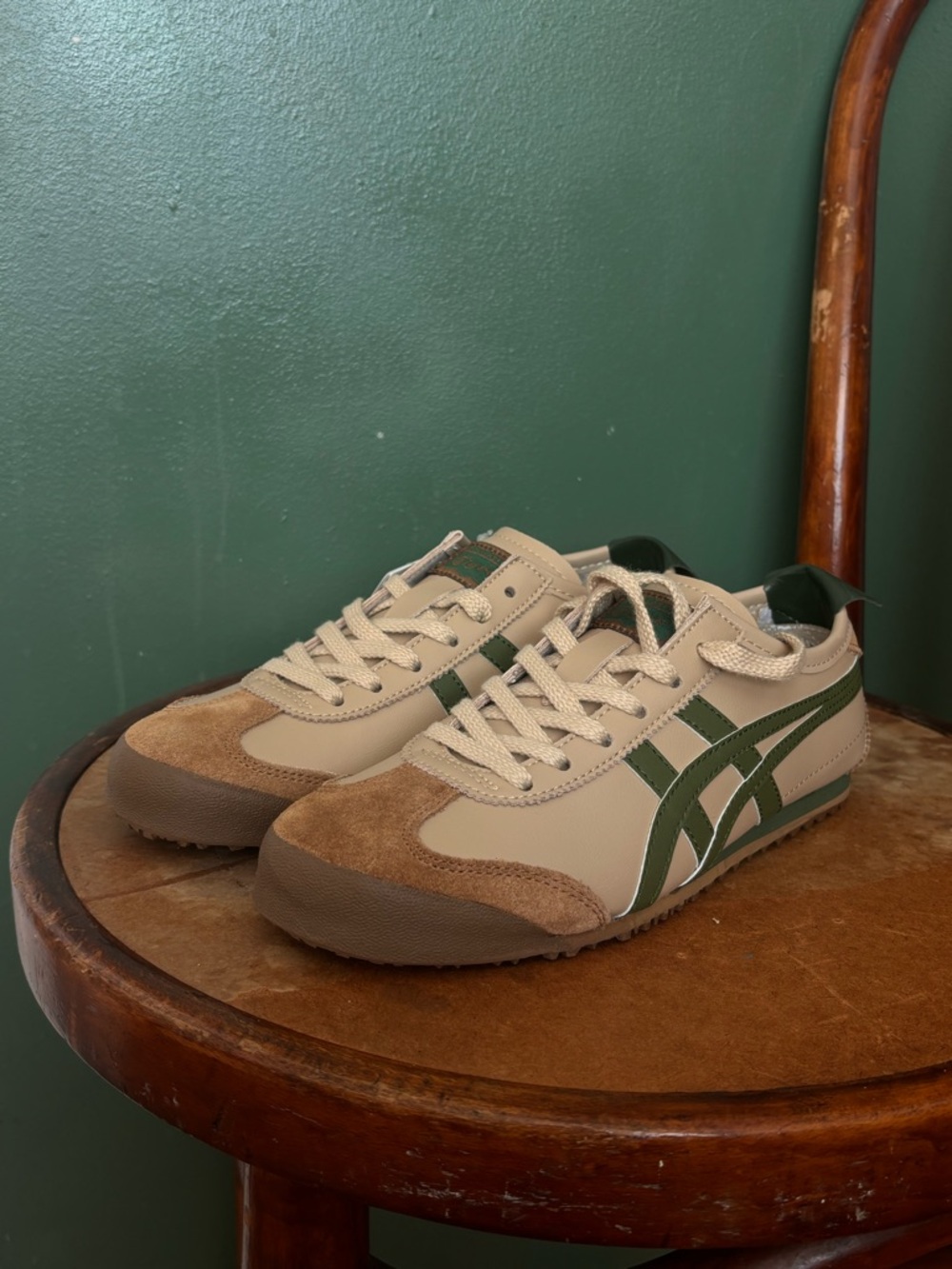 Onitsuka Tiger by Asics Beige and Green Mexico-Style Sneaker